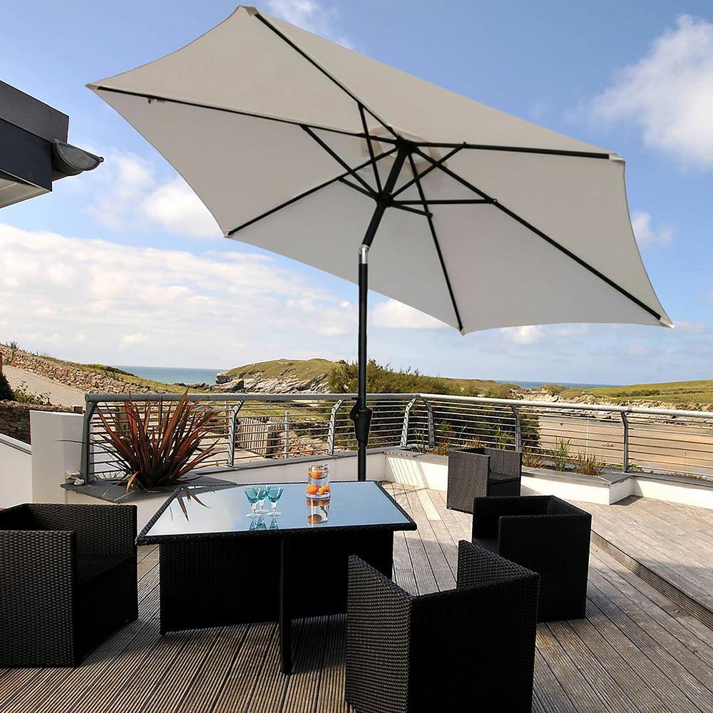 8.8 ft Cream Aluminum Market Patio Umbrella with Stand