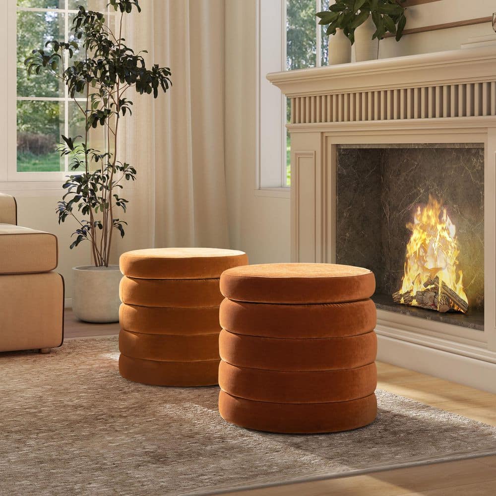 Fuji 19 in. Oversized Round Storage Ottoman, Burnt Orange Performance Velvet price history on PriceWatchPro