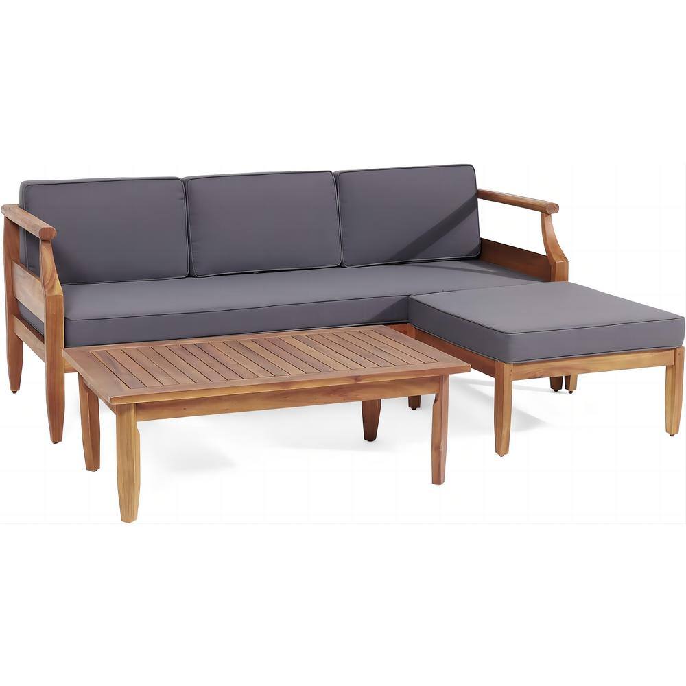 Acacia Wood Outdoor Sectional Set chat set with coffee table footstool suit