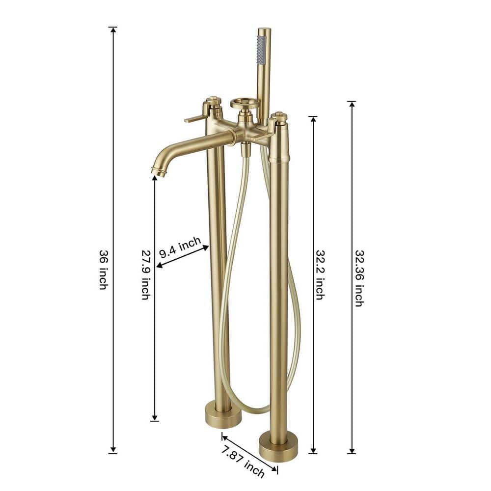 Brushed Gold 2-Handle Deck-Mount Roman Tub Faucet with Hand Shower