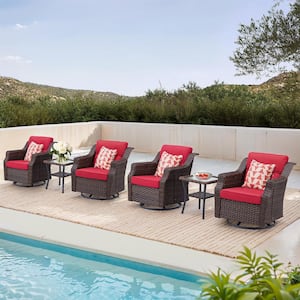 Nyajiah 6-Piece Brown Wicker Patio Conversation Set with Red Cushions