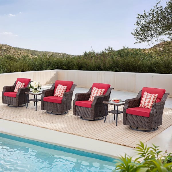 Buenaola Nyajiah 6-Piece Brown Wicker Patio Conversation Set with Red Cushions