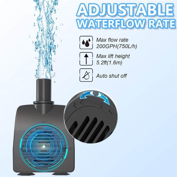 Oyezvary 200GPH Submersible Water Pump with Auto Shut-Off, 5.2 ft