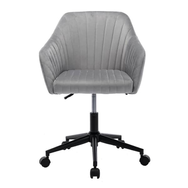 Unbranded Gray Velvet Swivel Adjustable Task Chair Executive Accent Chair with Soft Seat
