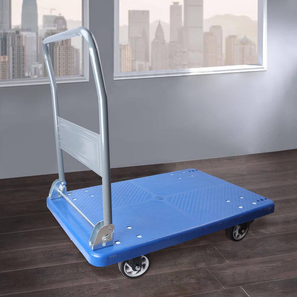 Blue Folding Steel Platform Hand Truck with Rubber Wheels