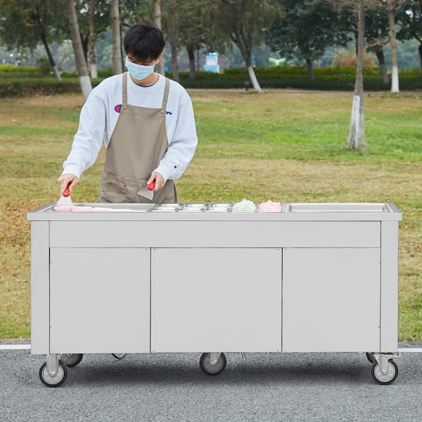 Fried Ice Cream Roll Machine 2Pcs 17.7 x 17.7in. Square Stir-Fried Pans, Stainless Steel with Compressor and 4 Scrapers