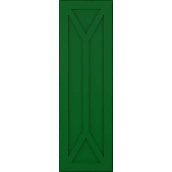 Ekena Millwork 15 in. x 45 in. Flat Panel True Fit PVC San Carlos Mission Style Fixed Mount Shutters Pair in Viridian Green