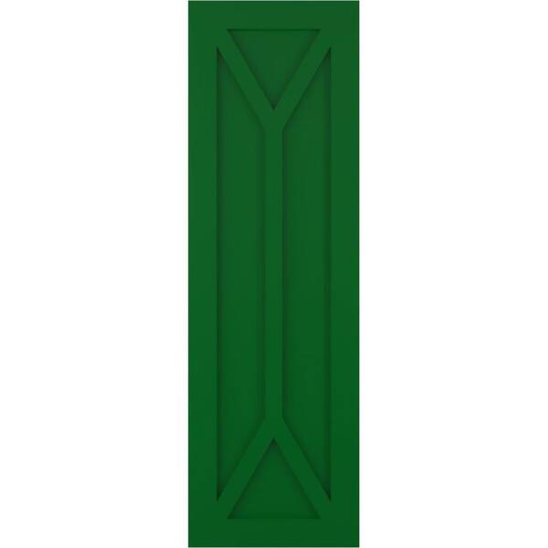 Ekena Millwork True Fit 15 in. x 48 in. Flat Panel PVC San Carlos Mission Style Fixed Mount Shutters Pair in Viridian Green