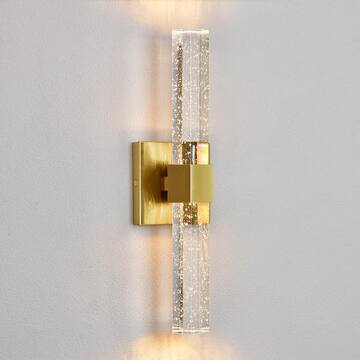 KAISITE 15.7 in. 1-Light Brushed Gold Dimmable Sconce Wall Lighting with Crystal Bubble Glass Shade 8010WL-10GD-US