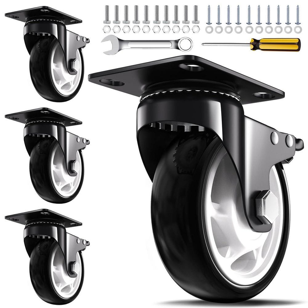 4-Pack Heavy Duty Industrial Series 4 in. Gray Rubber Polyurethane Swivel Dual-Locking Casters with 2400 lb. Load price history on PriceWatchPro