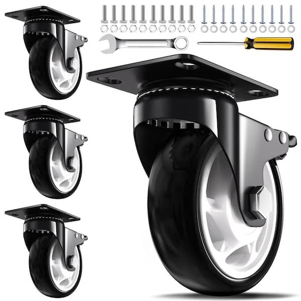 4-Pack Heavy Duty Industrial Series 4 in. Gray Rubber Polyurethane Swivel Dual-Locking Casters with 2400 lb. Load