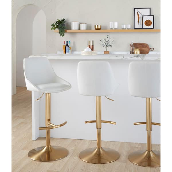 Lumisource Diana Gold Metal and White Faux Leather Adjustable Barstool (Set of 2)
