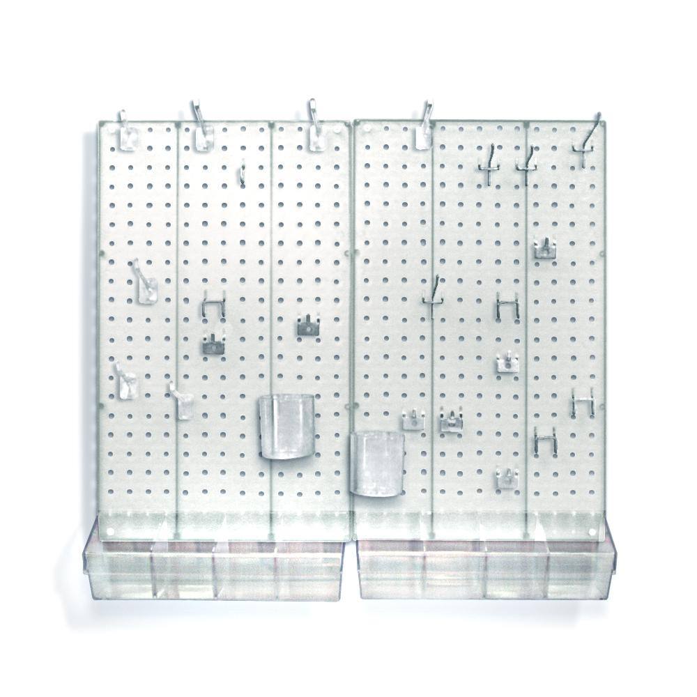 White Acrylic Pegboard Organizer Kit with Assorted Accessories