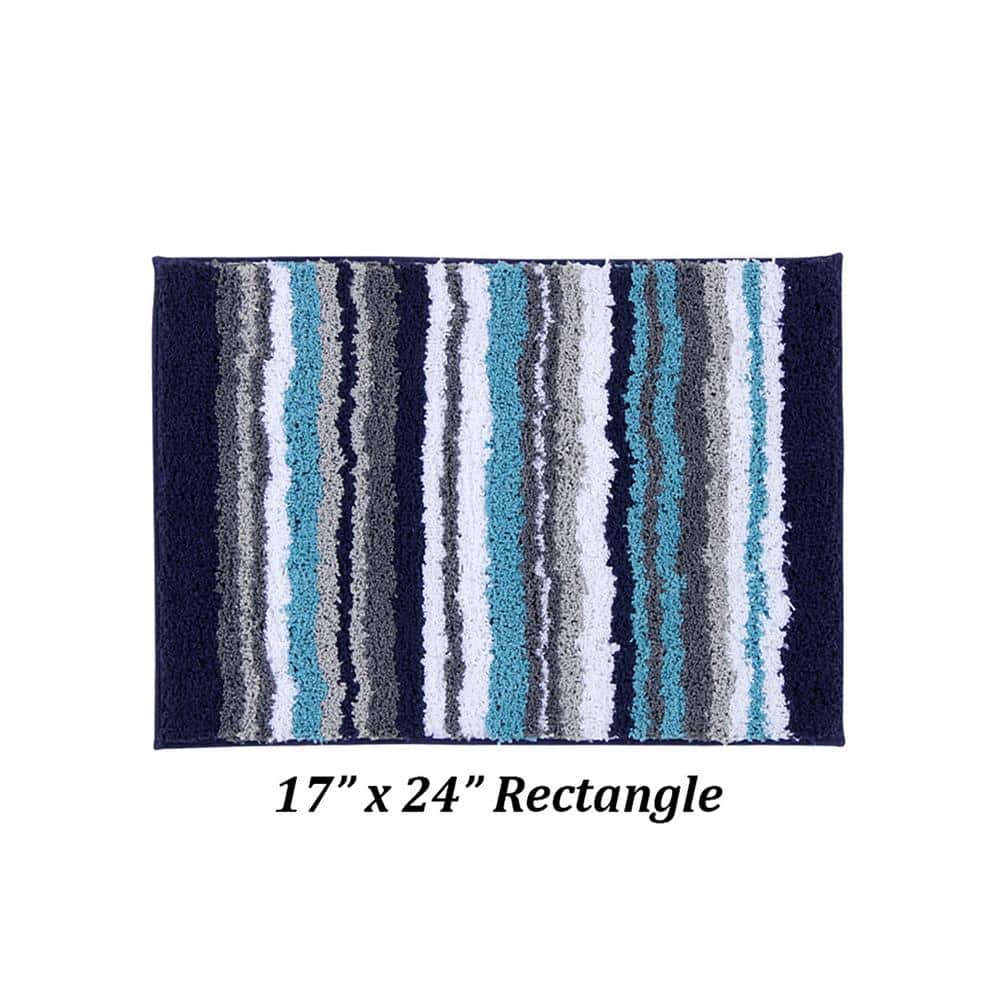 Luxurious 24" x 36" Blue & Gray Polyester Tufted Bath Rug