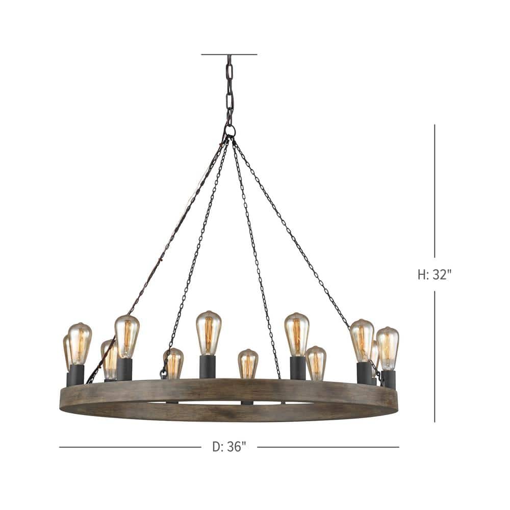 Avenir 12-Light Weathered Oak and Forged Iron Chandelier