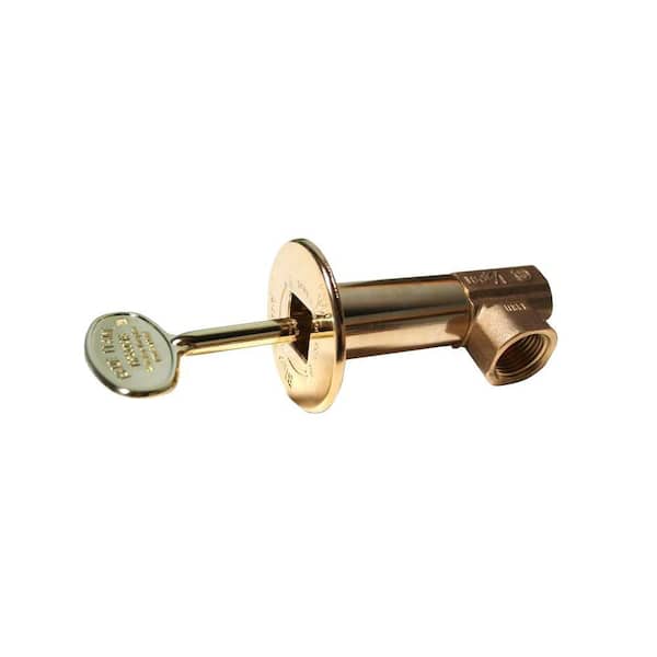 Blue Flame Angle Gas Valve Kit Includes Brass Valve, Floor Plate and Key in Polished Brass