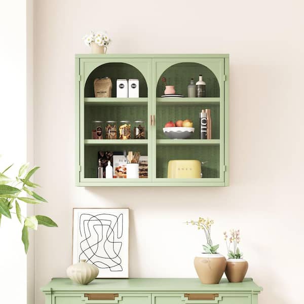 28 in. W x 9 in. D x 23.62 in. H Bathroom Storage Wall Cabinet in Mint Green, Sideboard Combines with Removable Shelves