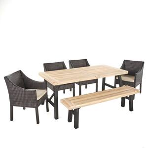 Stuart Brown 6-Piece Faux Rattan Outdoor Dining Set with Beige Cushions