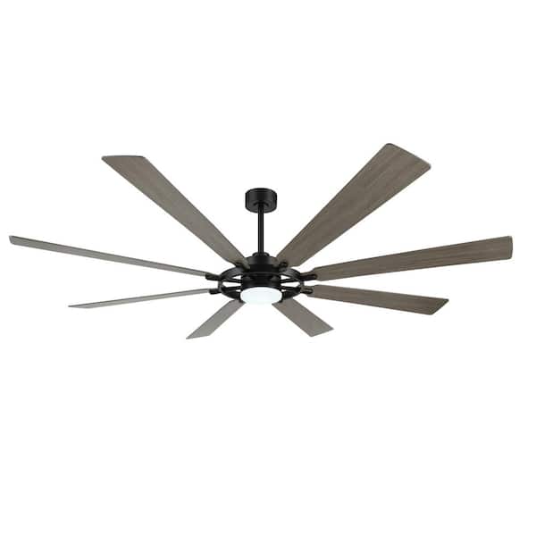 WINGBO 72 in. 8 Blades LED Indoor Black and Wood Grain Ceiling Fan with remote