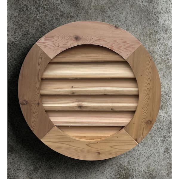 18 in. x 18 in. Round Wood Built-in Screen Gable Louver Vent W/ 1X4 trim
