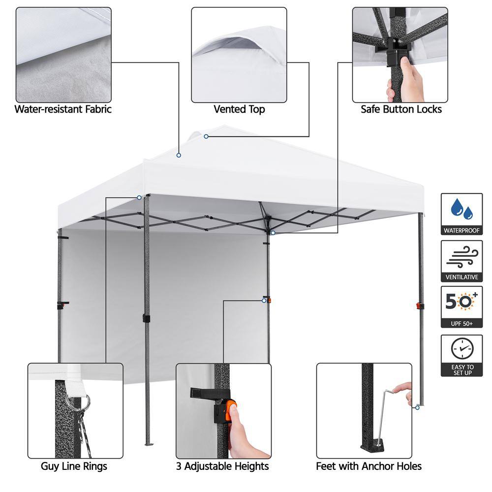 White Adjustable Height Pop-Up Canopy Tent with Sidewall
