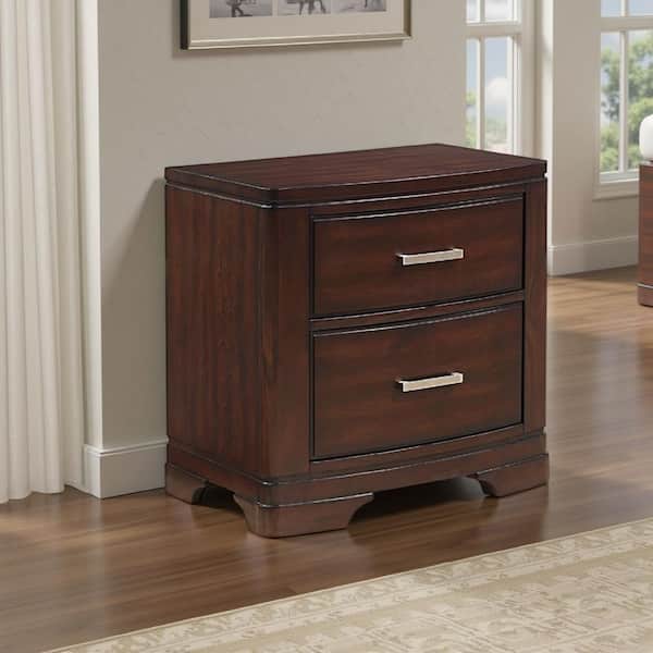 Hudy Cherry Brown and Chrome 2-Drawer 17 in. W Nightstand
