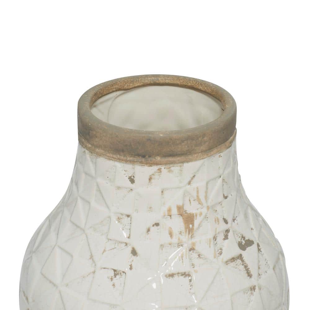 Elegant White Ceramic Table Vase with Geometric Accents 16.25"