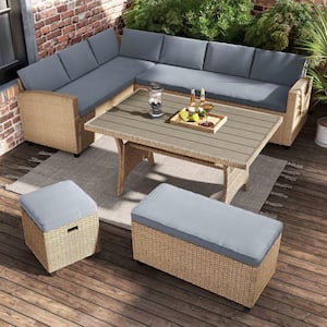 Dasan Natural 4-Piece Wicker Outdoor Dining Set with Gray Cushions