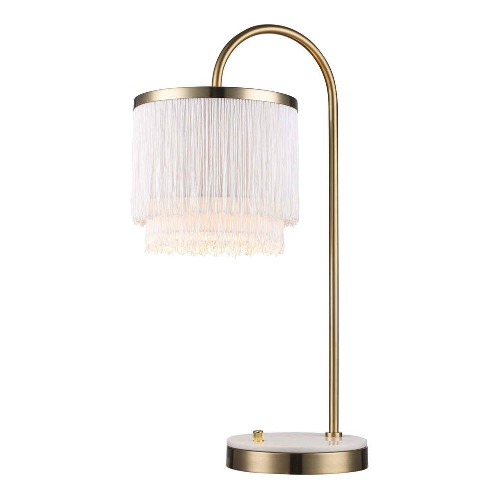 Hampton Bay Charlotte 25 in. 1Light Gold and Faux Marble Table Lamp with Hanging Tassel Shade