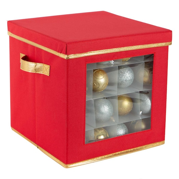 Homz 12 Gal Ornament Storage 60 ct Red/Clear, 22-3/4 x 15 x 13 H