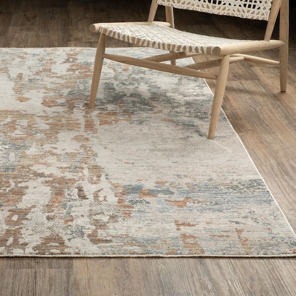 Solstice Beige/Rust 10 ft. x 13 ft. Contemporary Abstract Distressed Polyester Fringed Indoor Area Rug