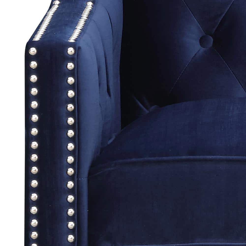 Teagan 35" Blue Polyester Accent Chair with Nailhead Trim
