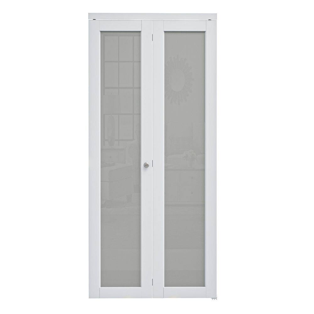 36 in. x 80 in. 1-Lite Glass Frosted Glass and Solid Core White Finished MDF Bi-Fold Door with Hardware price history on PriceWatchPro