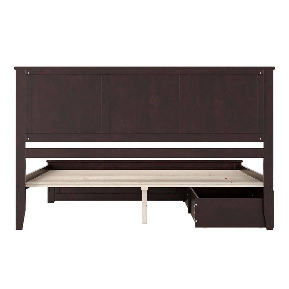 Espresso King Solid Wood Platform Bed with Storage Drawers