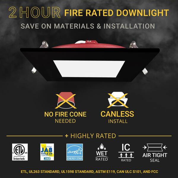 NuWatt 6 in. Black Square 2HR Fire Rated Canless 5CCT Select