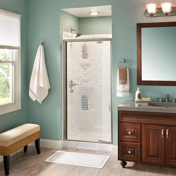 Delta Lyndall 36 in. x 66 in. Semi-Frameless Traditional Pivot Shower Door in Nickel with Mozaic Glass