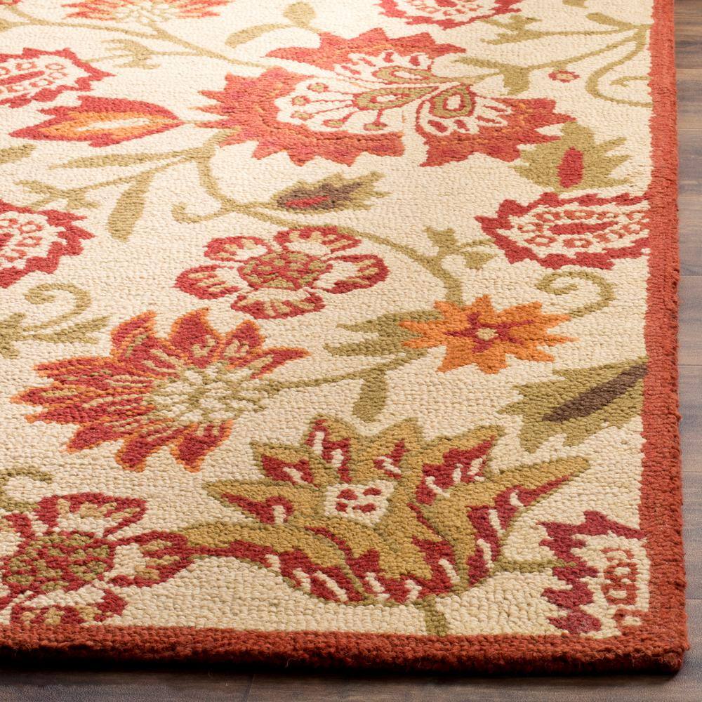 Hand-Knotted Round Red Wool Floral Area Rug - 95" Diameter
