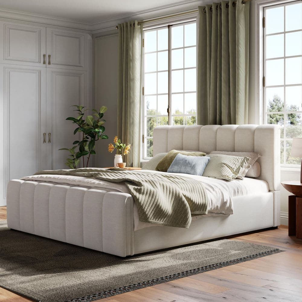 CHRISTOPHER KNIGHT HOME Bastin Beige Linen Fabric Upholstered Wood