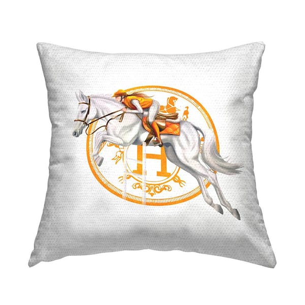 Stupell Industries Equestrian Jockey Chic Glam Fashion Orange Square Outdoor Throw Pillow