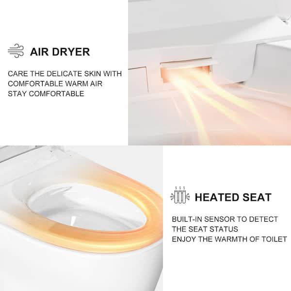 HOROW Tankless Elongated Smart Toilet Bidet with Auto Flush, Heated Seat and Warm Air Dryer - White