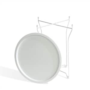 Atlantic Round Metal Tray White End Side Table, Removable Tray Outdoor and Indoor Drink Snack, Coffee Table, Phone Table