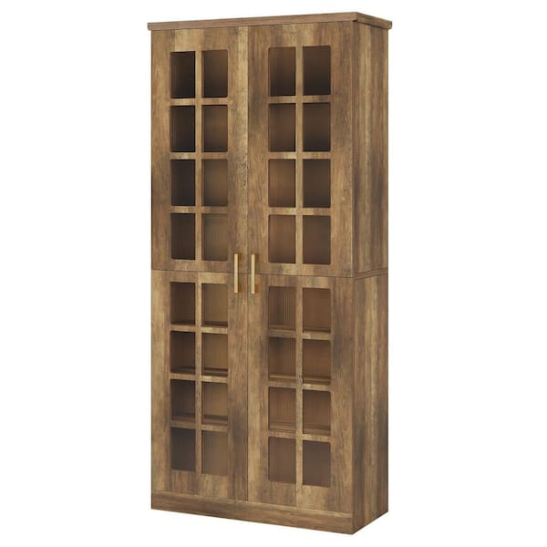 Frailey Brown Wood 71 in. H Storage Cabinet Adjustable Shelves Doors 8 Tiers Kitchen Pantry Cupboard Home Office Modern