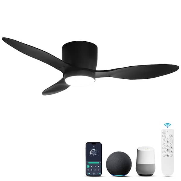 42 in. Smart Black 3 ABS Blades Flush Mount Standard Ceiling Fan with LED Light and Alexa/Voice/App/Remote Included