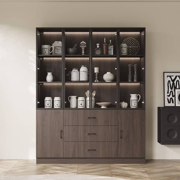 FUFU&GAGA White Wood 31.5 in. W Display Cabinet with Tempered