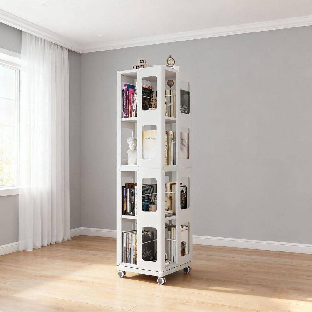 Rotatable Storage Unit Otryad 4-Tier White Steel Storage Cart, Rotating Shelving Unit ...
