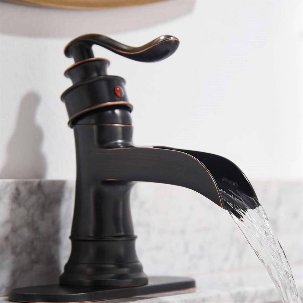 Oil Rubbed Bronze Single Handle Waterfall Bathroom Faucet with Deckplate