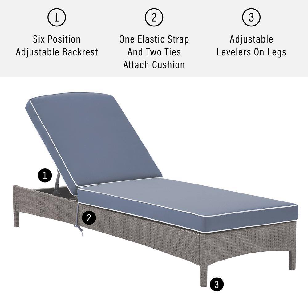Palm Harbor Outdoor Wicker Chaise Lounge with Navy Cushions