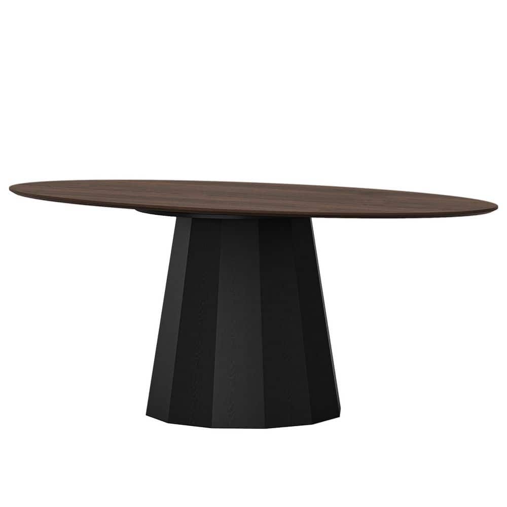 Modern Walnut&Black Solid Wood 67 in. Pedestal Dining Table Seats 6