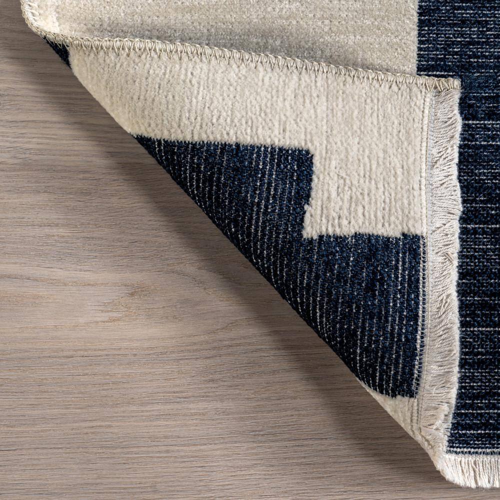 Viktoria Navy and White Geometric Reversible Washable Rug