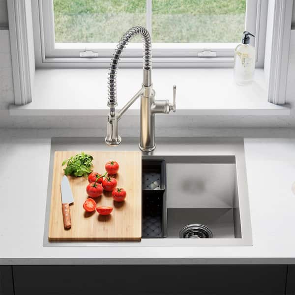 Lassen 27 in. Drop-in Single Bowl Stainless Steel Kitchen Workstation Sink with Accessories
